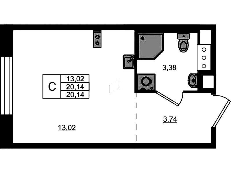 Квартира студия 20.14 м², 5/5 эт., ЖК «Plus Пулковский»